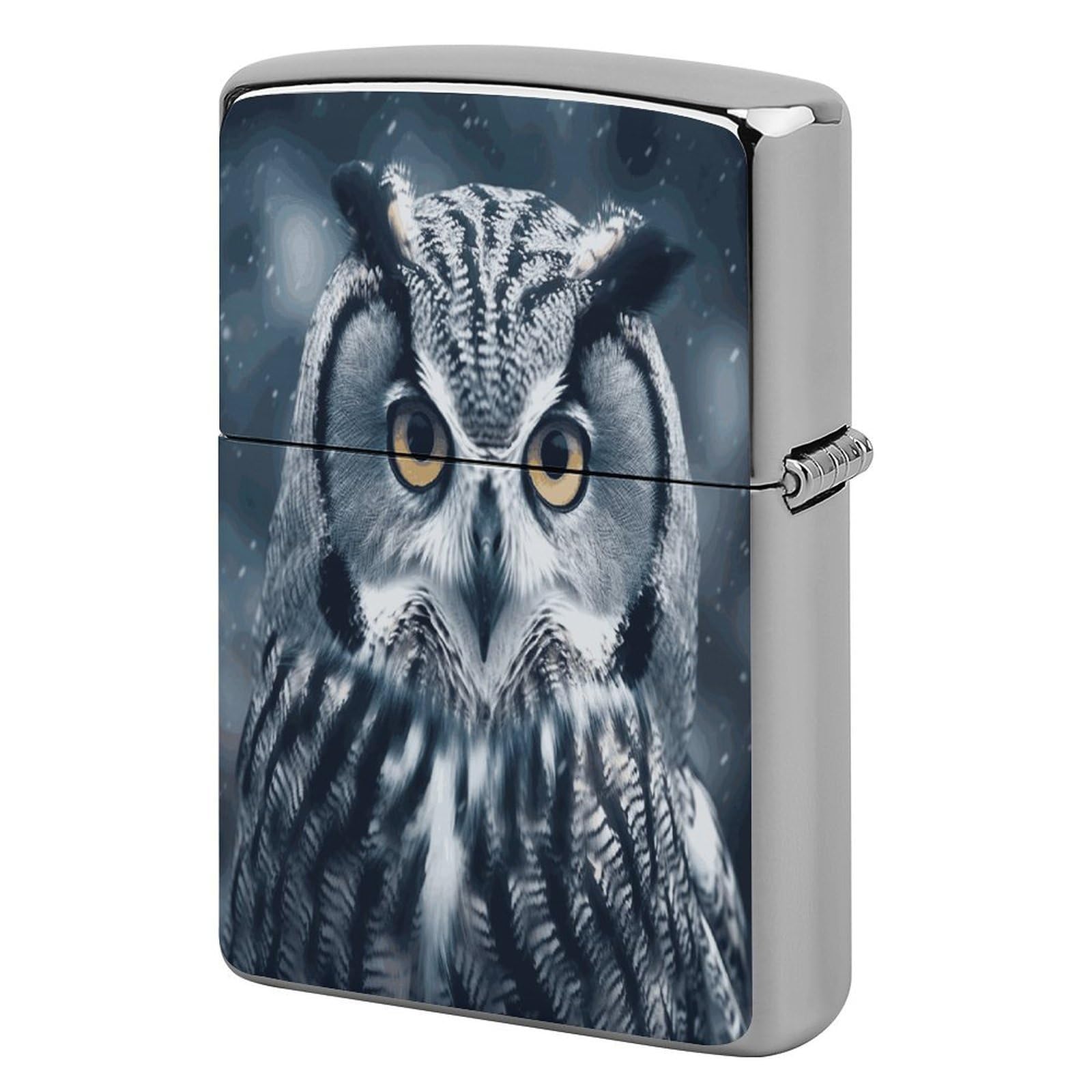 Btcowzrv Style Grey And White Owl Metal Lighter Case Sleeve Cover Holder