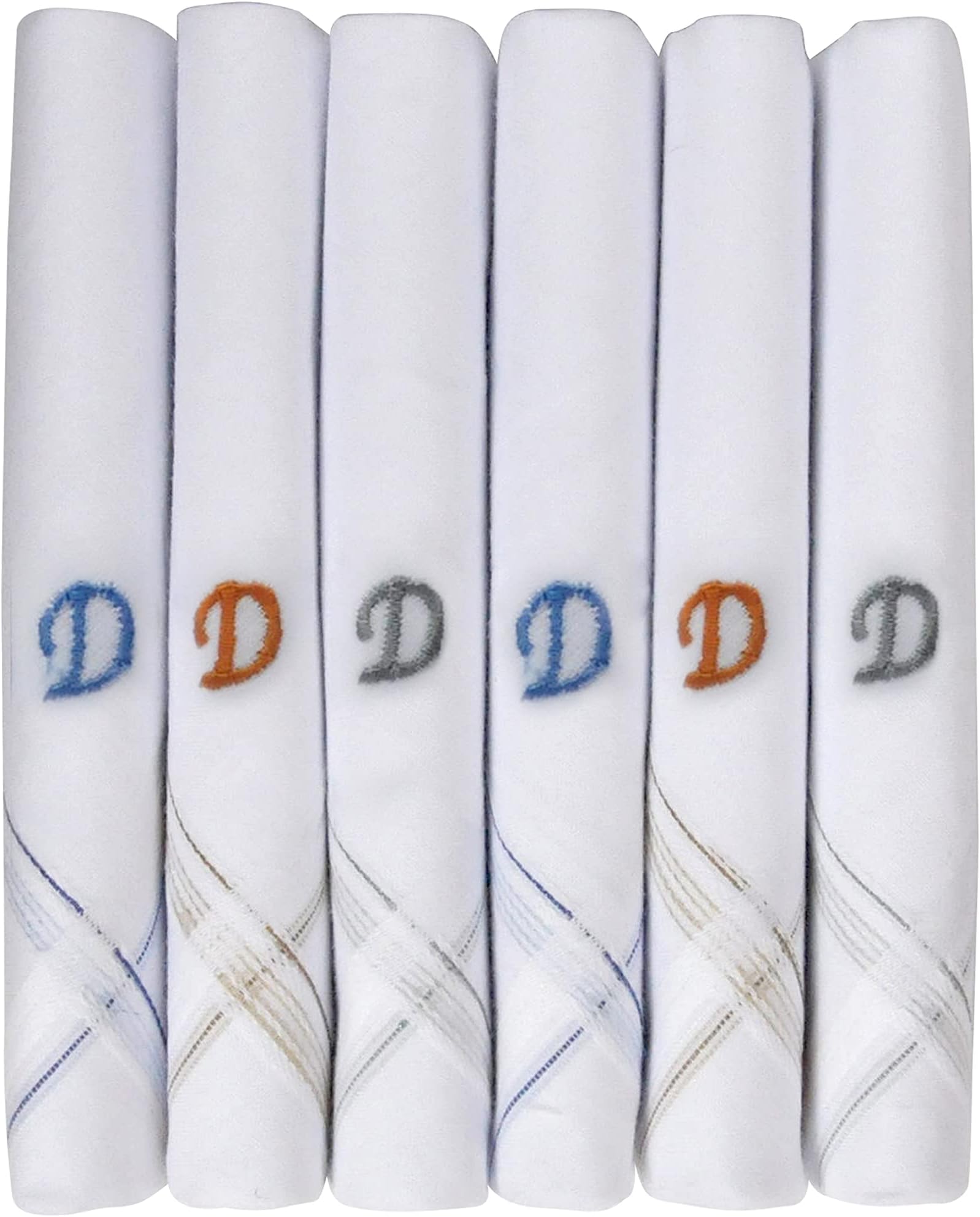 Men's Initial Monogram Embroidery 100% Pure Cotton Handkerchief White Base With Colored Border - Pack Of 6