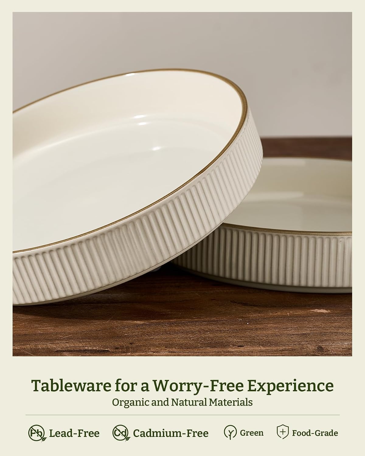 famiware Star 8.1" Pasta Bowls Set of 4, Plate Bowls, Vanilla White