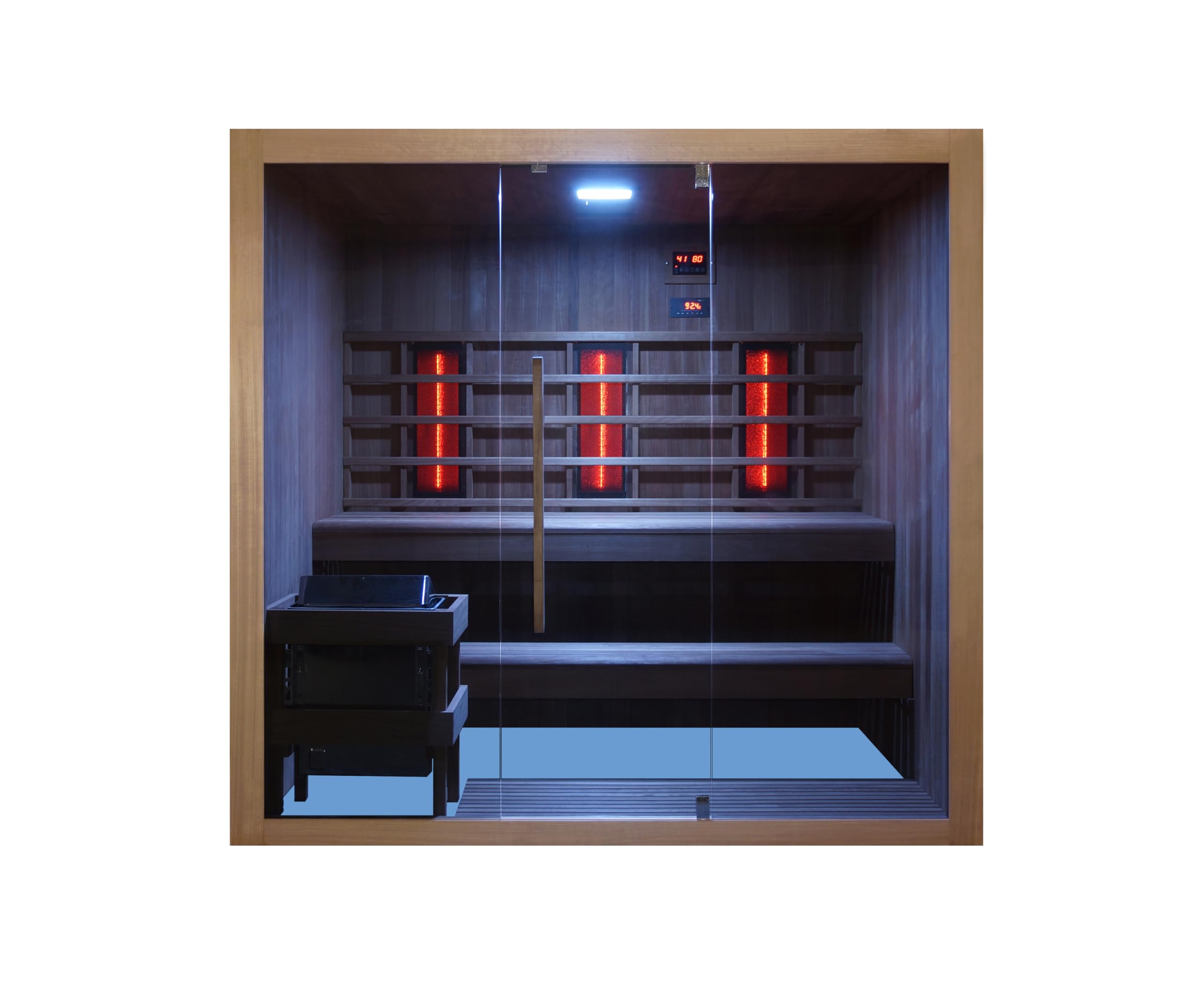 Infrarot und Finnische Sauna KOTKA für 4-5 Personen - 200x150x190 cm - Vollspektrumstrahler, Saunaofen inkl. Saunasteine, Farblicht LED (7 Farben), MP3 Player inkl. Bluetooth