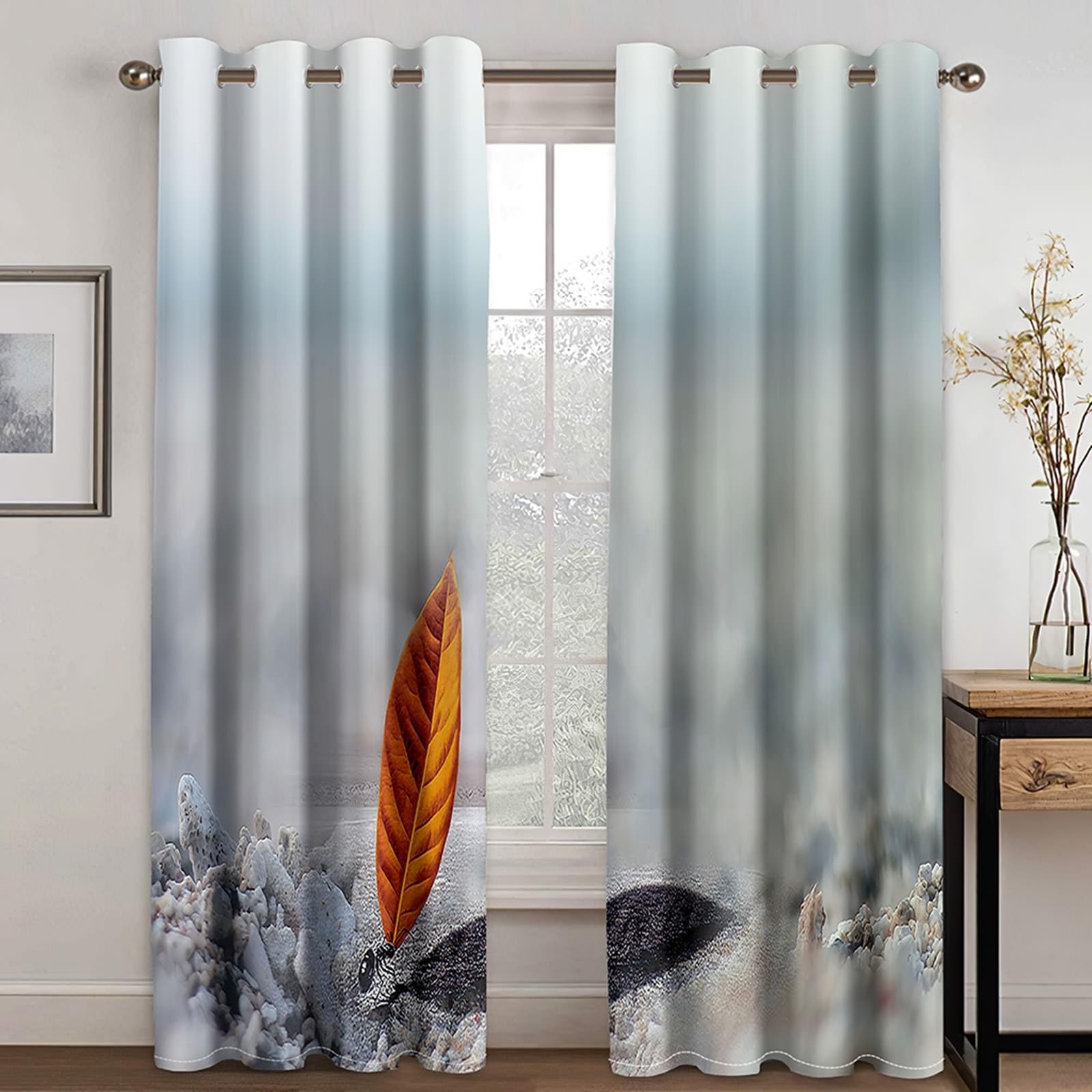 Vorhänge Wohnzimmer, Gardinen Blattmuster H 160 x B 86 cm Blickdicht Verdunklungsvorhänge mit Ösen, 2er Set