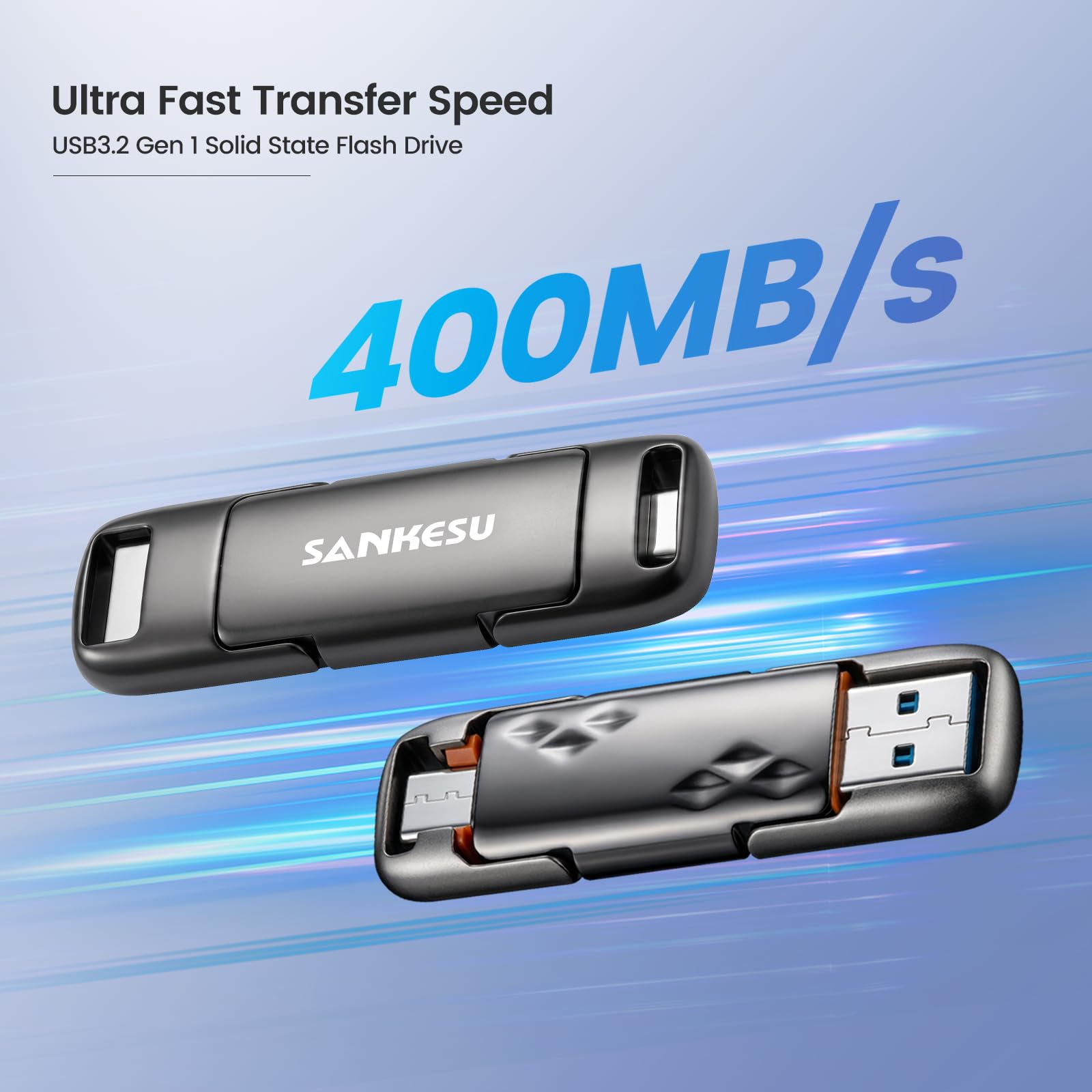 Chiavetta USB 3.2 da 128 GB, velocità di lettura 400 MB/s, USB-A e Type-C, per iPhone 15/16/Android/Mac/Tablet, Memory Stick ad alta velocità