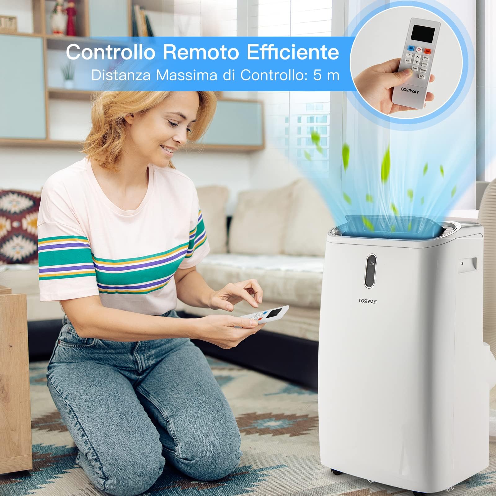 COSTWAY Condizionatore Portatile Caldo e Freddo, 14000BTU/4,1 kW, 5 in 1 Con Raffreddamento, Riscaldamento, Ventola, Deumidificazione e Modalità Notturna, 24H Timer, R290 (14000BTU|28m²+)