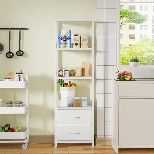 Miniatura 8 de Furnulem Estante esquinero de 4 niveles, estantería con 2 cajones de almacenamiento, estantería estrecha de 57.28 pulgadas de alto, unidad