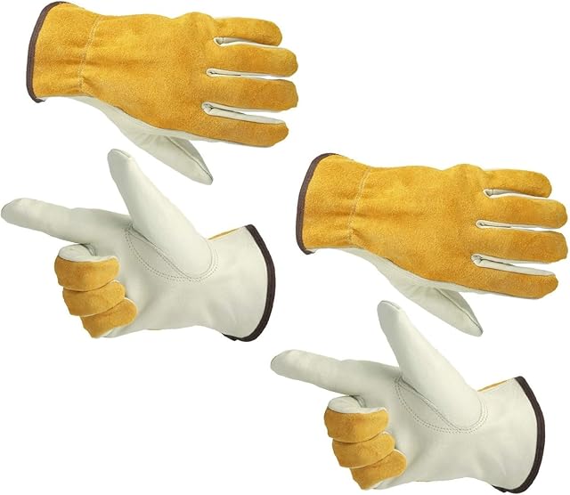 ULUCK PLUS 2 Pairs Flexible Thorn Proof Gardening Gloves Heavy Duty Rigger Gloves Comfortable Leather Work Gloves for Garden,Yard,Welding for Men and Women (M)
