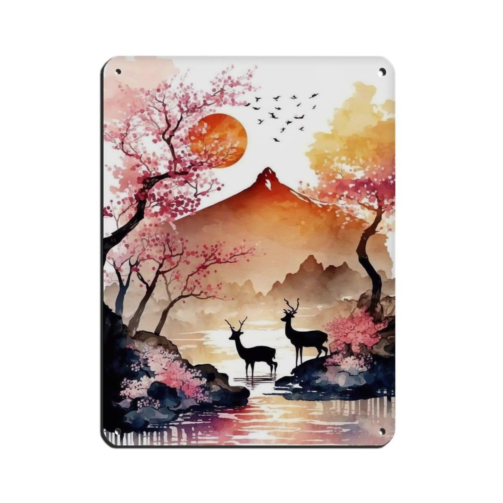 Sika Deers by The River, Retro Poster Metal Tin Sign Chic Art Retro Iron Painting Bar People Cave Cafe Family Garage Poster Wall Decoration 12x16inch(30x40cm)