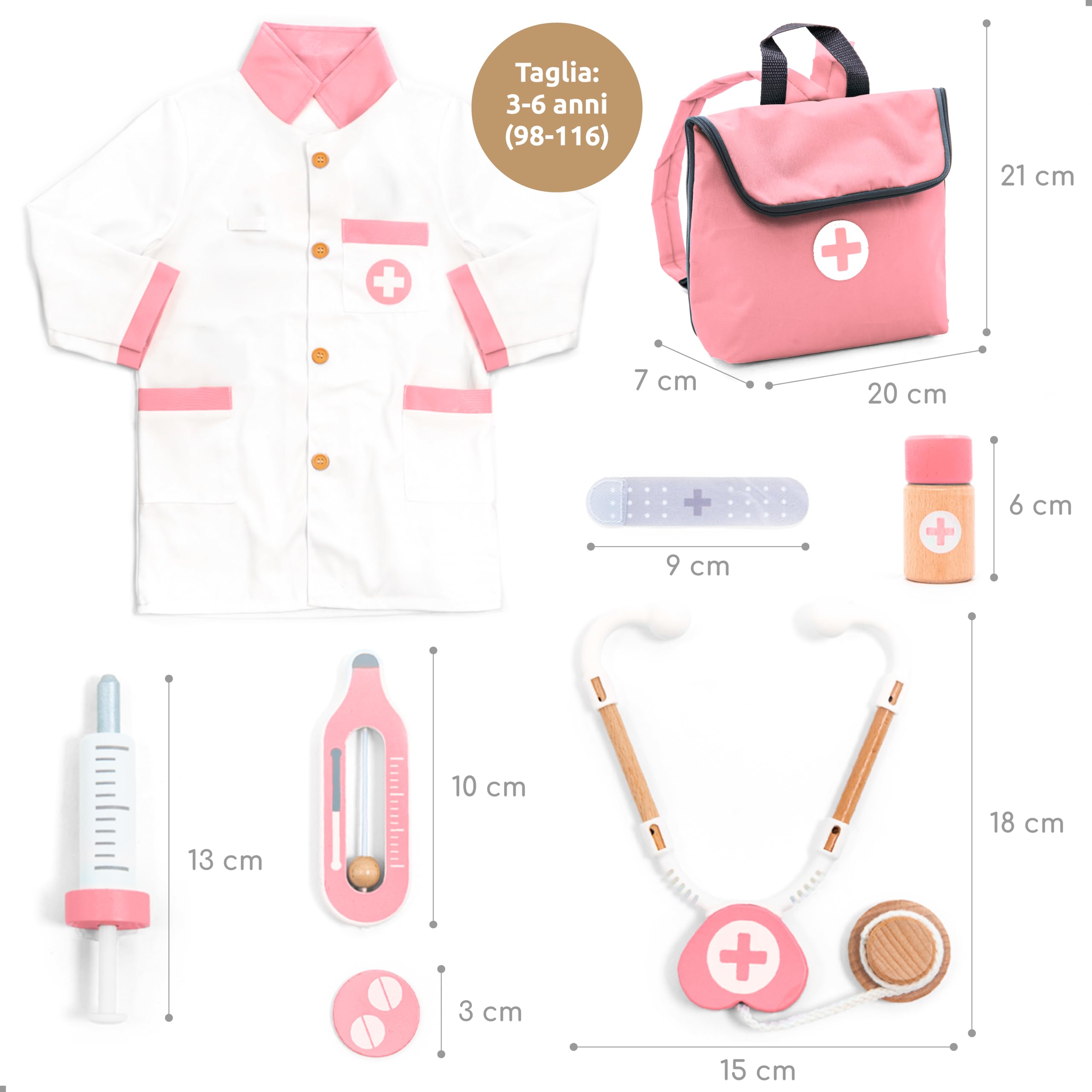 UMU® Valigetta Dottoressa Bambina in Legno – Kit Medico da 20 Pezzi con Stetoscopio Giocattolo, Vestito Dottoressa, Accessori Dentista e Altro – Gioco del Dottore per Bambine di 3, 4, 5 Anni