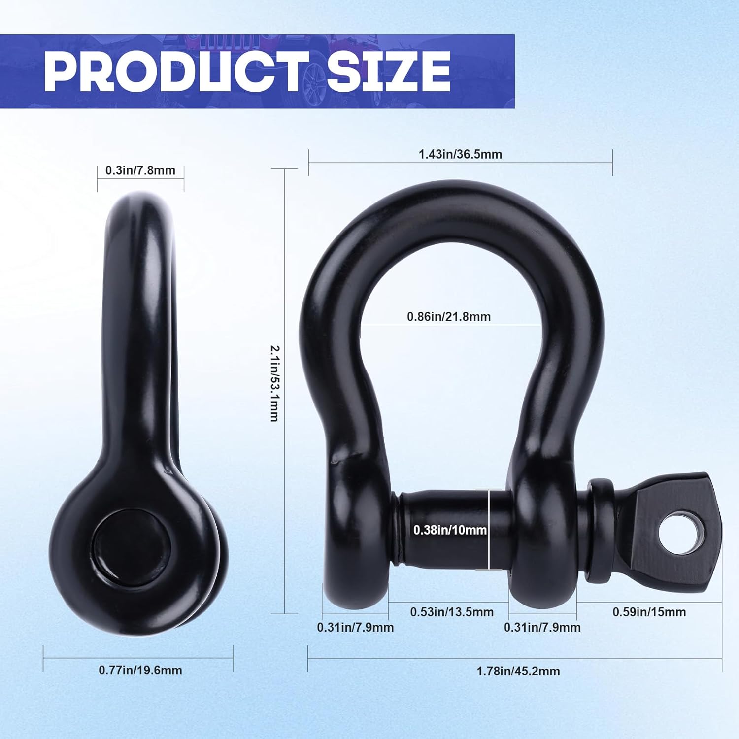 Premium Black 316 Stainless Steel D-Ring Shackles Set, Marine Grade 1/4" 5/16" 3/8" 1/2" Heavy-Duty Bow Shackles for Boat Anchor Chains, Sailboat Rigging - Image 2