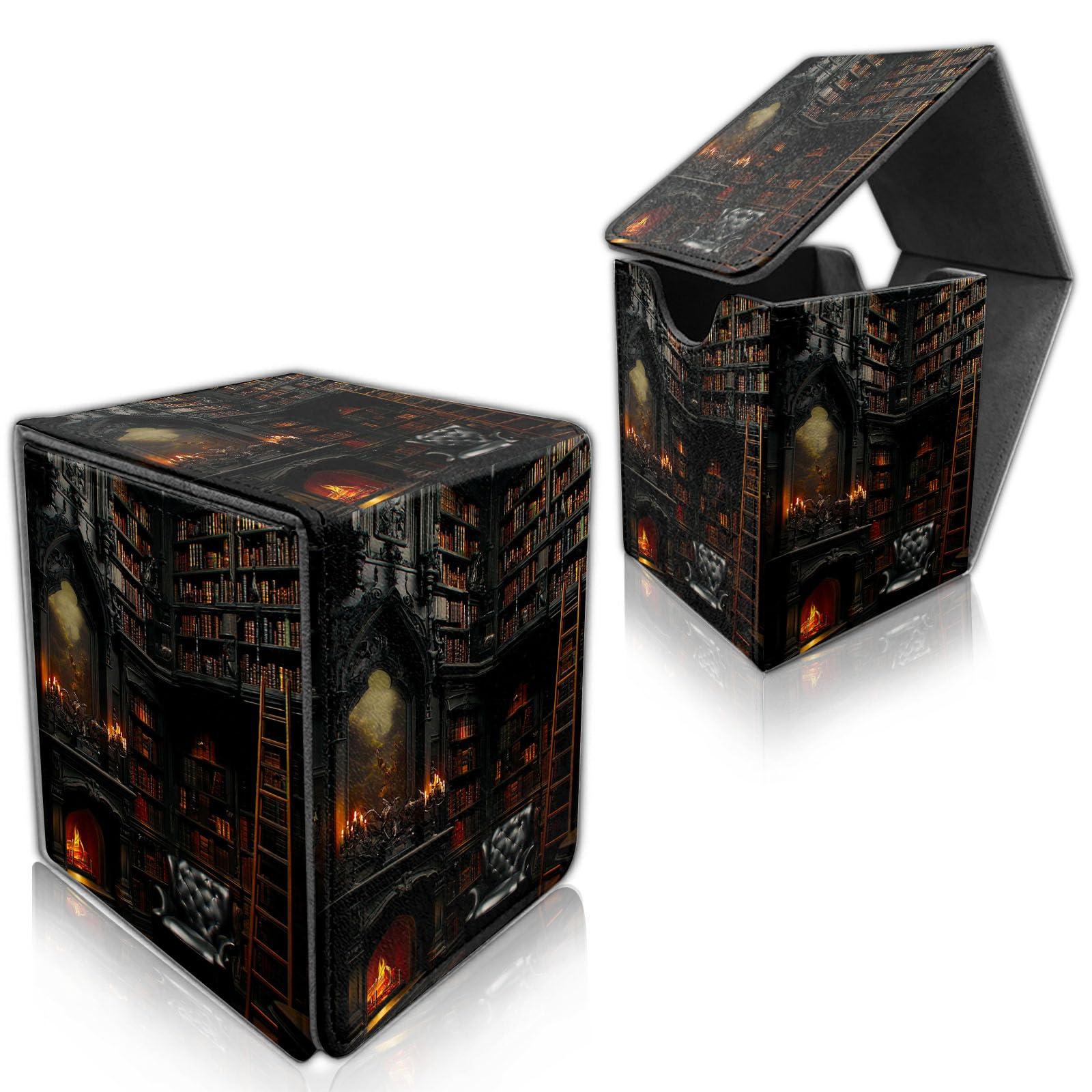 DISUOFEART for MTG Deck Box, Trading Card Storage Case Holds 100+ Sleeved Cards, Library with Bookshelves Magnetic Closure Durable Deck Holder for Magic The Gathering, TCG & Commander