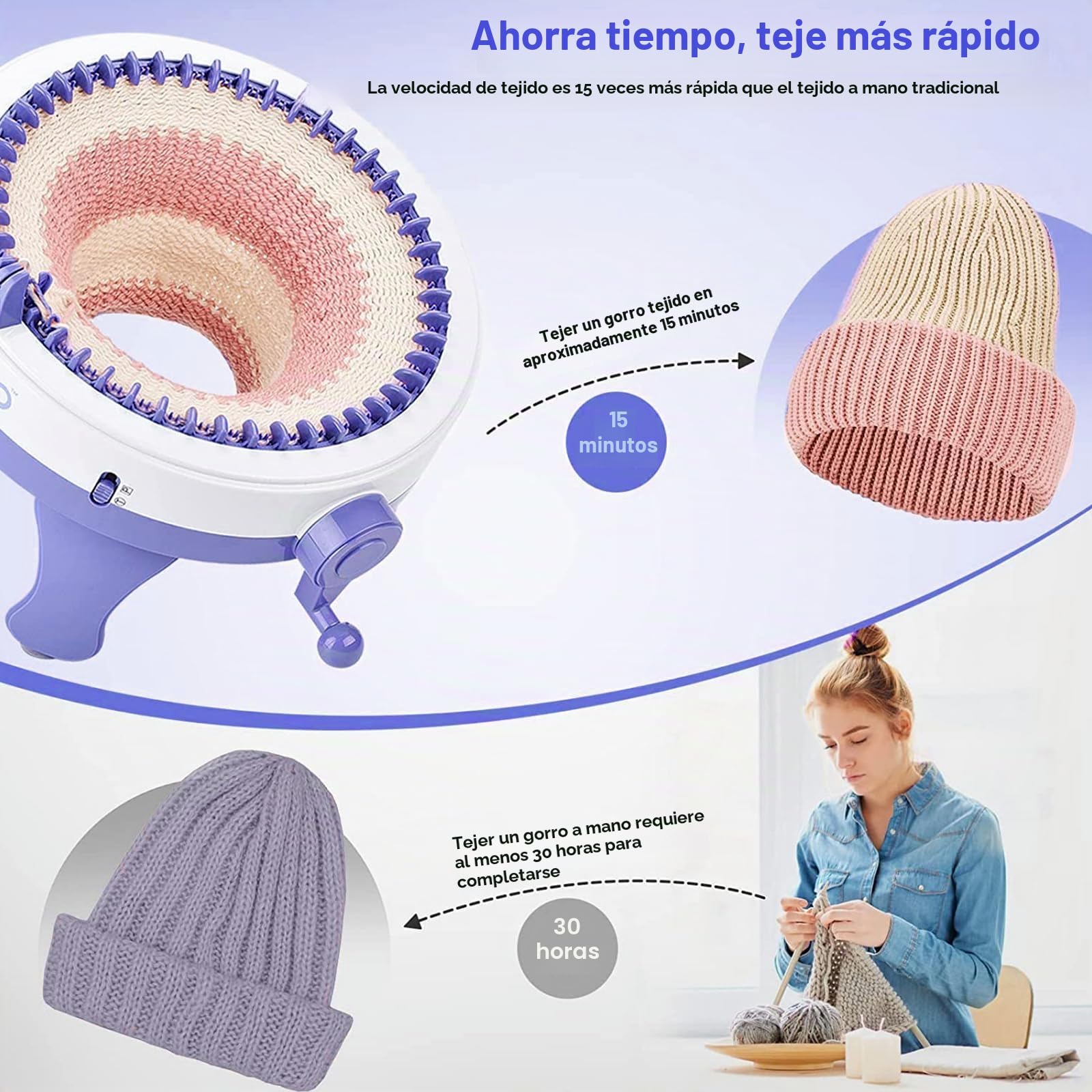 SENTRO Máquina de tejer de 48 agujas, versátil máquina circular para adultos, perfecta para proyectos de ganchillo y tejer, ideal para principiantes y expertos