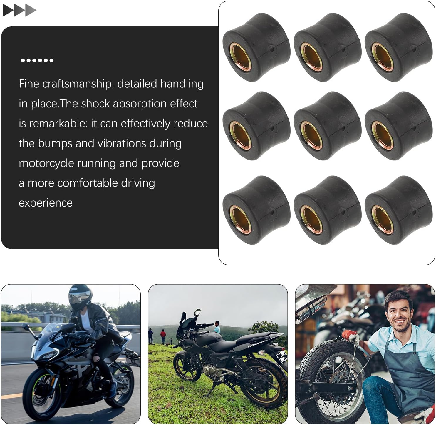 PRETYZOOM 10pcs 10mm Motorcycle Shock Absorption Pads Rear Shock Mount Buffer Rings Rubber Damping Cushion for Motorbike Suspension Replacement