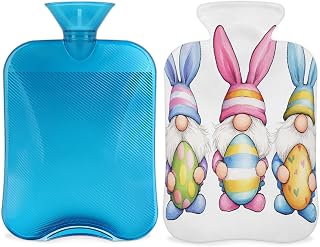 2L Hot Water Bottle with Soft CoverWatercolor Easter Gnomes Bunny Ears Egg CuteReusable Hot & Cold Therapy Bag for Pain Relief Menstrual Cramps, Feet Warmth Winter Gift