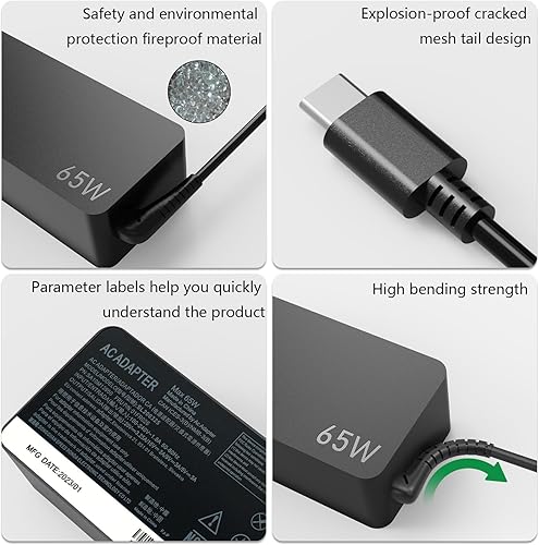Miniatura 3 de Cargador USB C para portátil Lenovo ThinkPad X1, Carbon X1 Gen 11 10 9 8 7 6 5, Yoga X1 Gen 8 7 6 5 4 3 2 Series, 65W 45W USB C Adaptador de