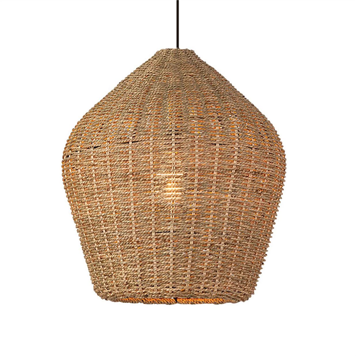 LYMSXAZOU Weaving Pendant Lamp for Sink Kitchen Island 13.7in Farmhouse Hand-Woven Rattan Chandelier American Retro Lampshade Natural Wicker Finish E27 Height Adjustable Hanging