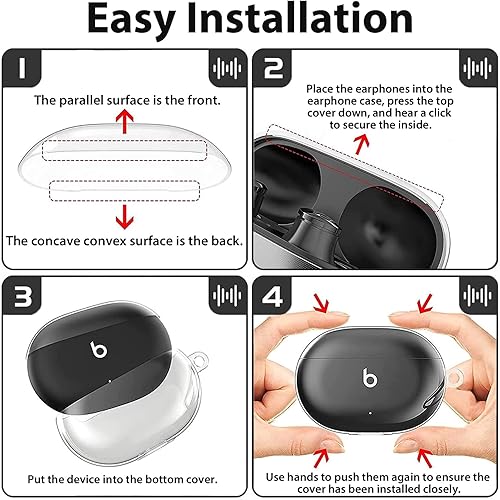 Miniatura 5 de Miimall Compatible con Beats Studio Buds + funda transparente, antiamarilleo llavero portátil Funda protectora de TPU suave a prueba de golpes para