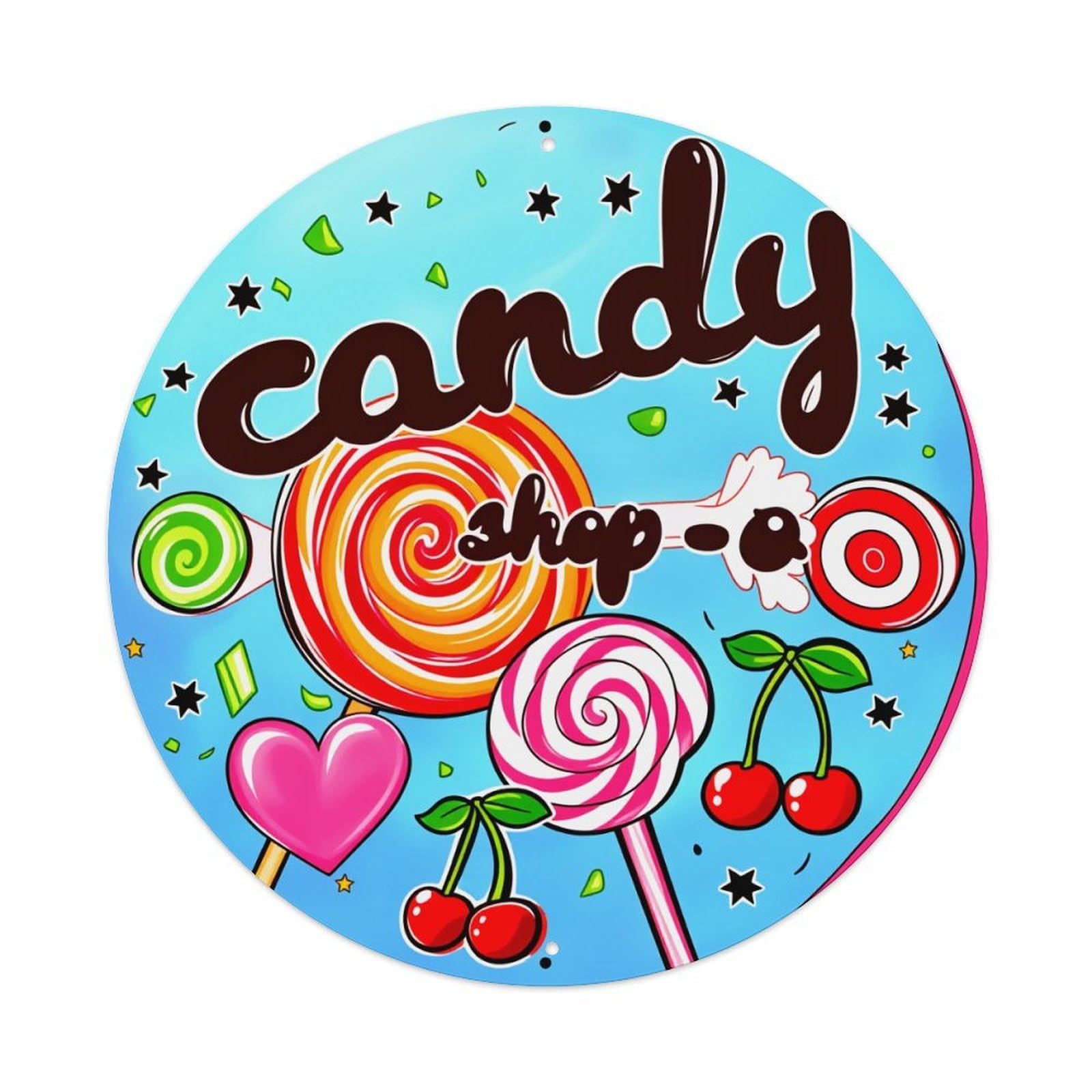 Candy Lollipops Cherries Stars Swirls Metal Tin Sign Vintage Garden Bedroom Cafe Bar Man Cave Home Wall Decor Metal Poster 8x8 inches
