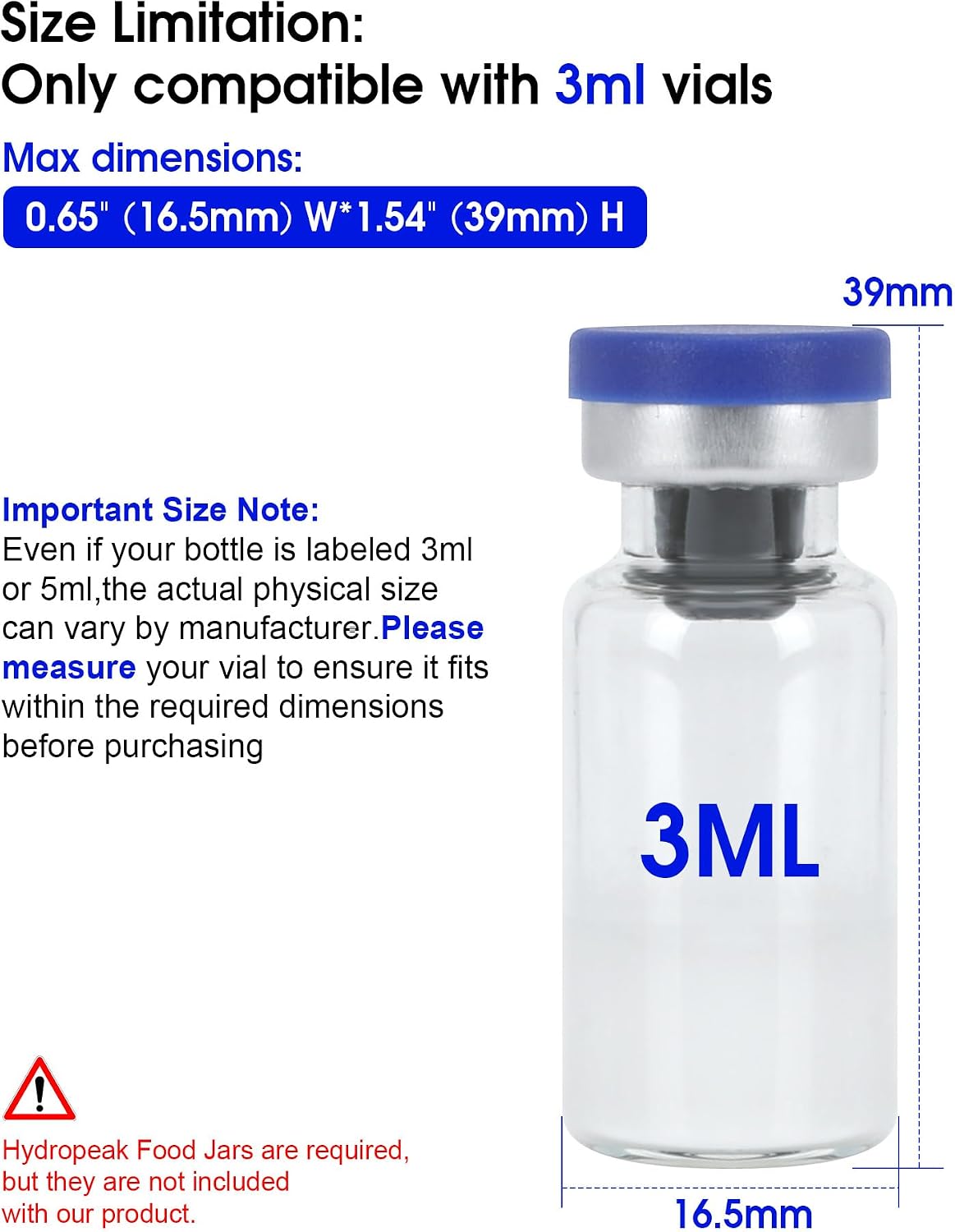 3ml Vial Insert Set Compatible with Hydrapeak Food Jars,(1 Short + 2 Tall) Fits for 18/25/32oz Hydrapeak Food Thermos with Foam Sponge Padding,48-Vial Maximum Capacity