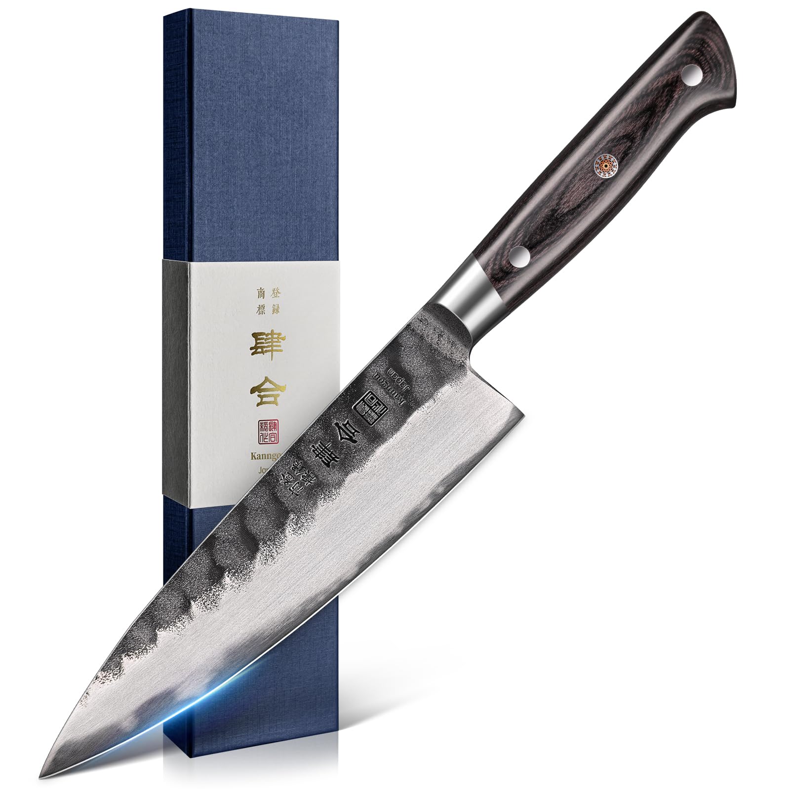 kanngou 8 Inch Chef Knife Japanese Kitchen Knife, AUS-8 Alloy Steel Japanese Knife with Full-Tang Pakkawood Handle, Chef's Knives with Premium Gift Box