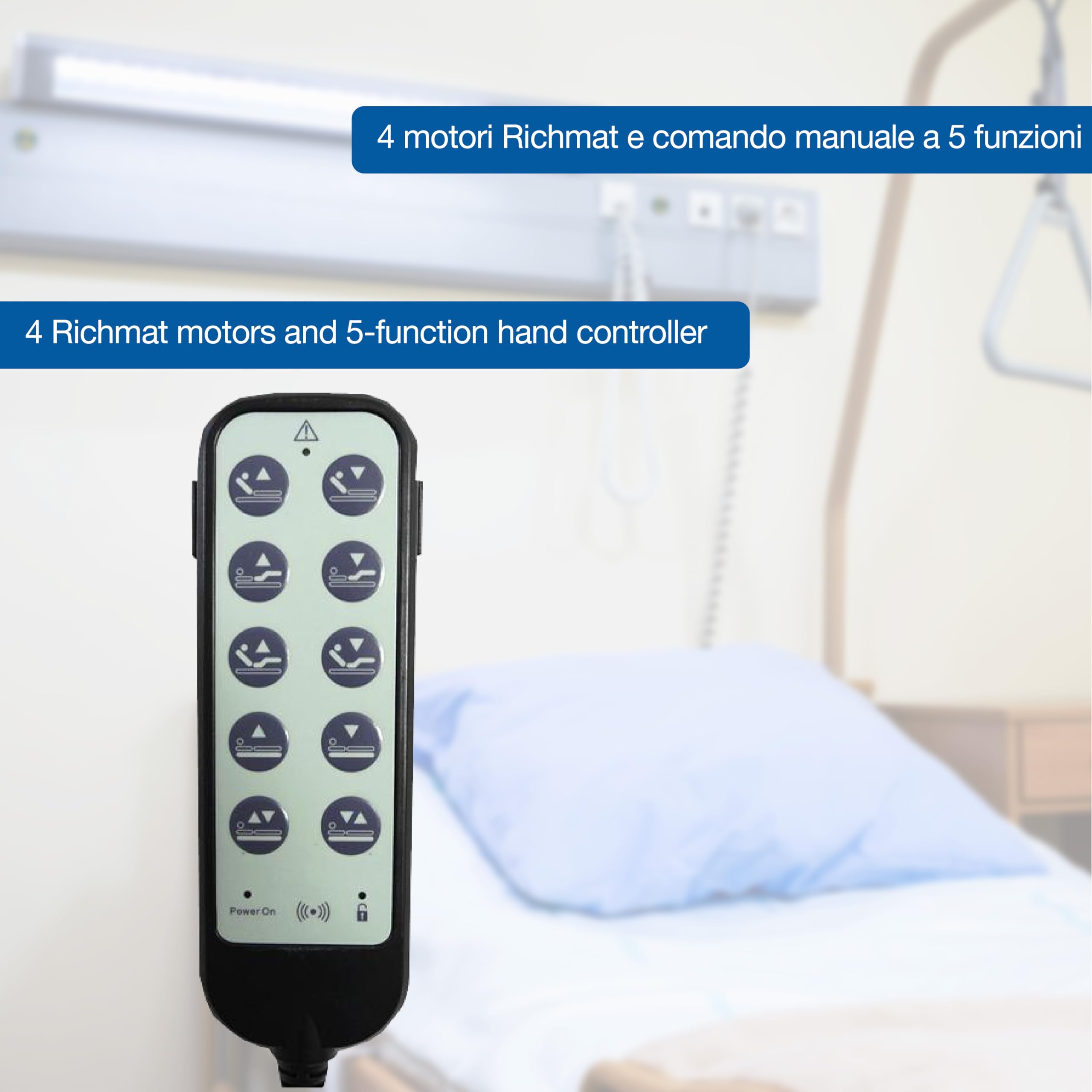 GIMA Letto Elettrico a 4 Motori e Altezza Regolabile 24-65 cm Con 3 Articolazioni e 4 Sezioni, 27683