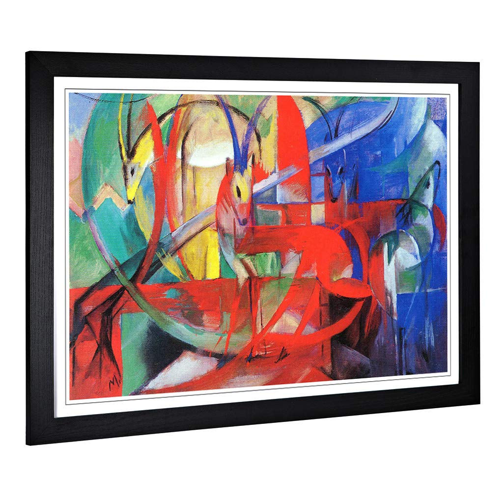 Big Box Art Framed Print of Franz Marc Gazelle Design | Wall Art Picture | Home Decor for Kitchen, Living, Dining Room, Lounge, Bedroom, Hallway, Office, Black, A2 / 24.5x18 Inch / 62x45cm