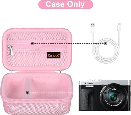 Miniatura 9 de Canboc Funda rígida para cámara digital Panasonic Lumix ZS200ZS100ZS80ZS70ZS60LX10 4K, bolsa de transporte para cámara, bolsillo de malla para cable