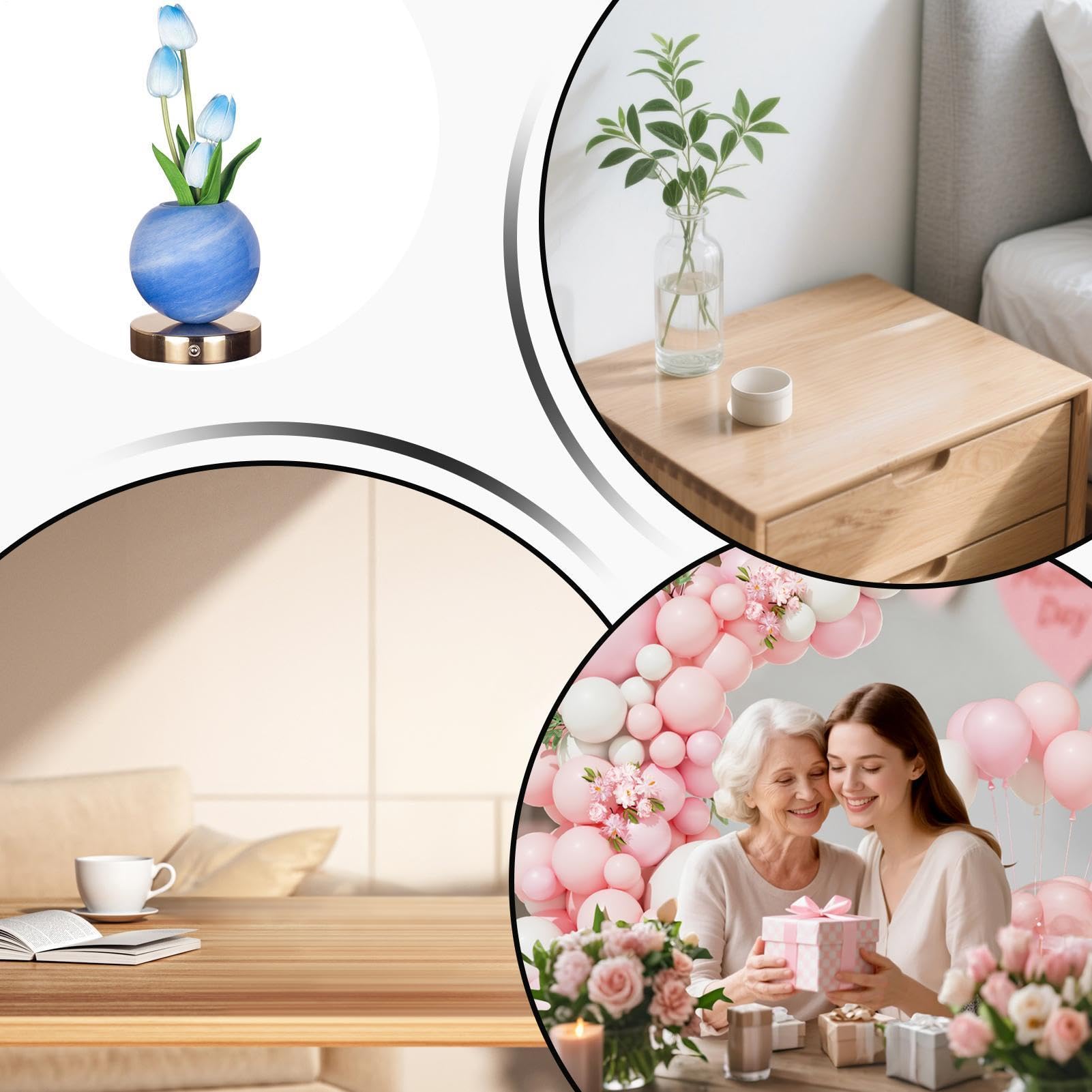 Luce notturna Luminosa Ricaricabile USB Senza Fili 3 Colori Dimmerabile | Lampada Da Comodino Floreale Luce D'atmosfera Per Donna Camera Da Letto Notte Comò Tavolo Tavolo Lettura Sonno