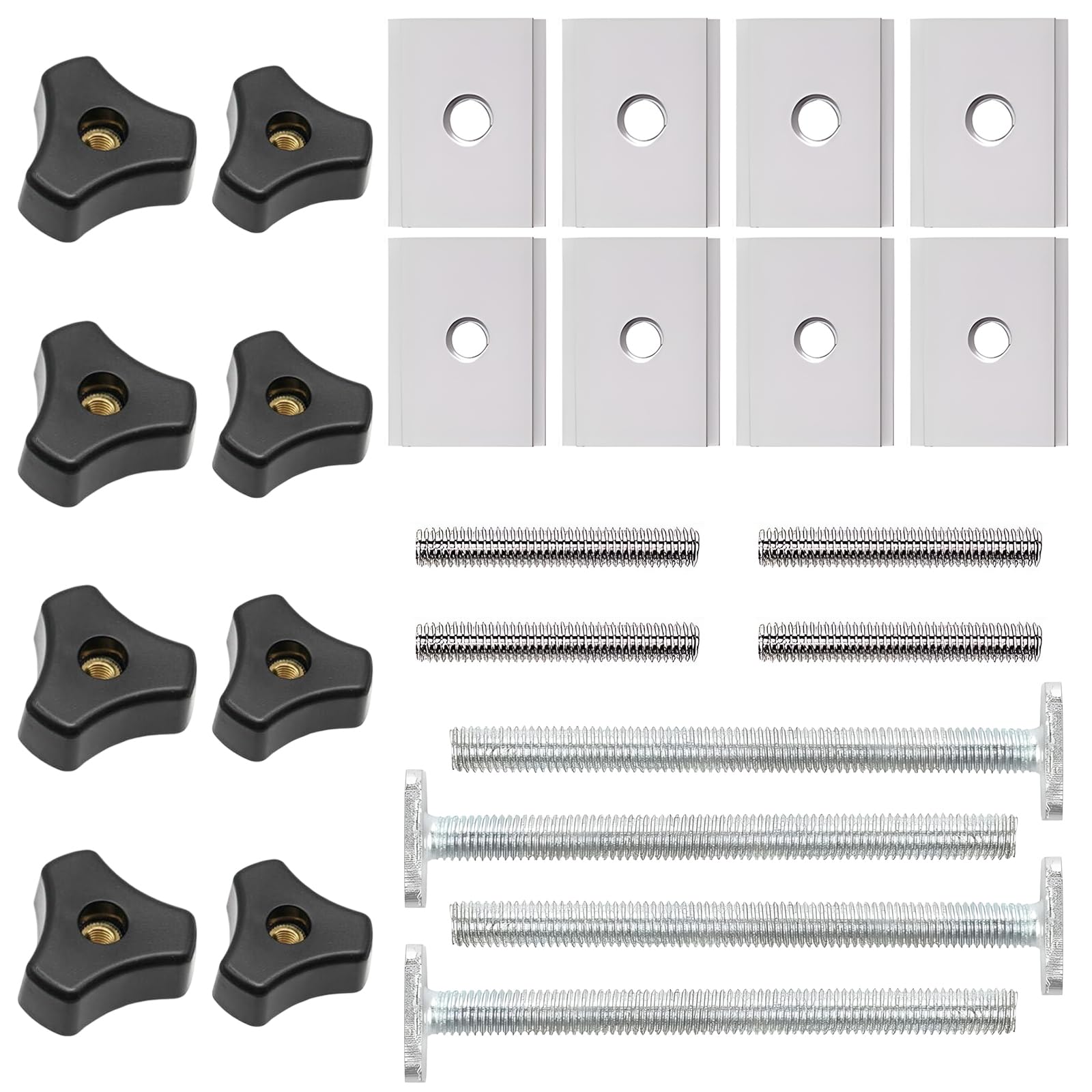 DBAILY Mounting Rail Accessories, Pack of 24 T Nut Rail Accessories, 4 M8 + M6 Sliders, 4 M8 + M6 Screws with Knob Screws and 4 M8 + M6 Handle, Self-Tapping Screws for Woodworking Stencils