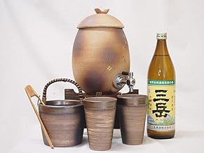信楽焼・明山窯 焼酎サーバー 火色金小紋 2200ｃｃ(滋賀県)+萬古焼・備前金彩焼酎ペアカップ 氷入れ(三重県)+芋焼酎 三岳 900ml (鹿児島