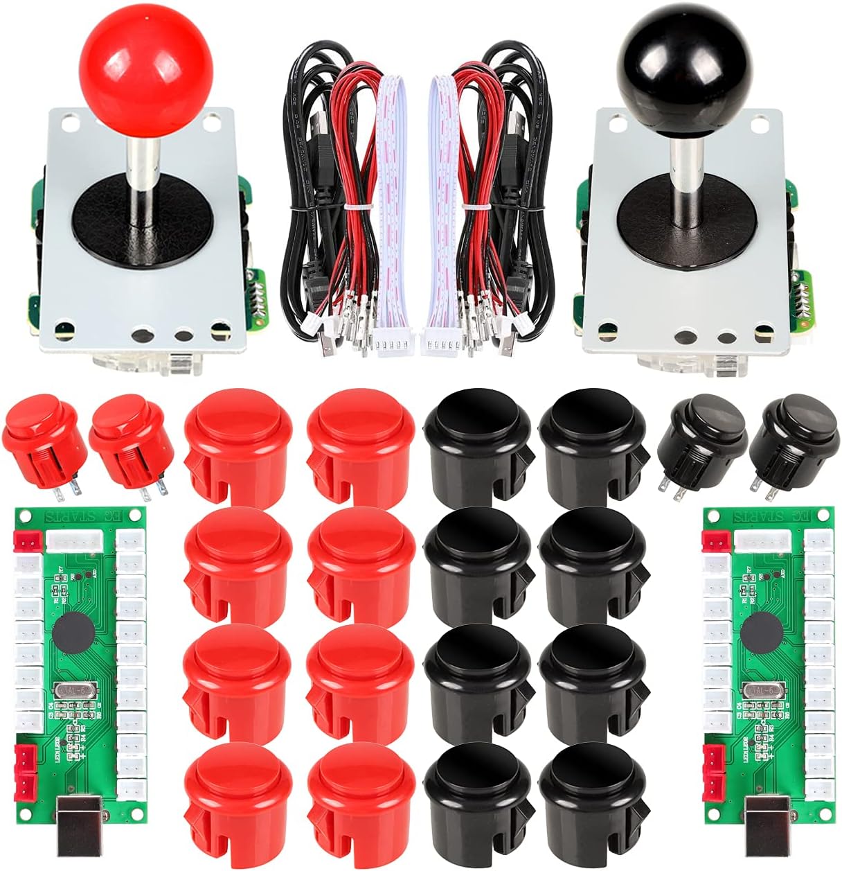 EG STARTS 2 Player Arcade Game Kit Parts USB Pc Joystick for Mame Game DIY Zero Delay USB Encoder + 2x 5pin 8 Way stick + 20 Push Buttons Red + Black Kits Support Windows System & Raspberry pi