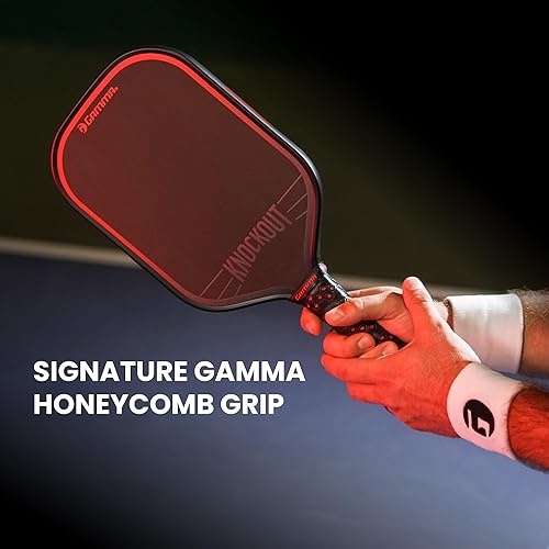 Miniatura 3 de Gamma Knockout Pickleball Paddle - Potencia y control de espuma Bonbon Core, cara de fibra de carbono cruda, diseño reductor de vibraciones, agarre