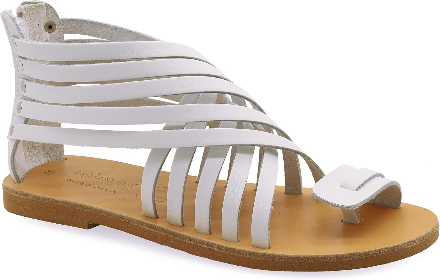 Emmanuela Greek Leather Gladiator Sandals with Zipper Shafts, Quality Handmade Summer Shoes, Toe Ring Flat sandals Boho Chic Sandals