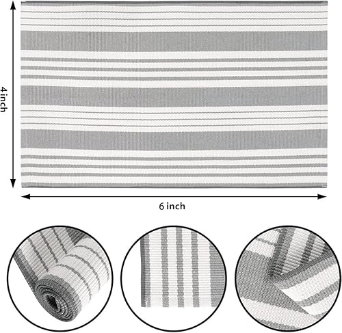 Miniatura 2 de Alfombra de patio al aire libre a rayas grises y blancas de 4 x 6 pies, alfombra de algodón tejida a mano para patio, alfombra de porche delantero