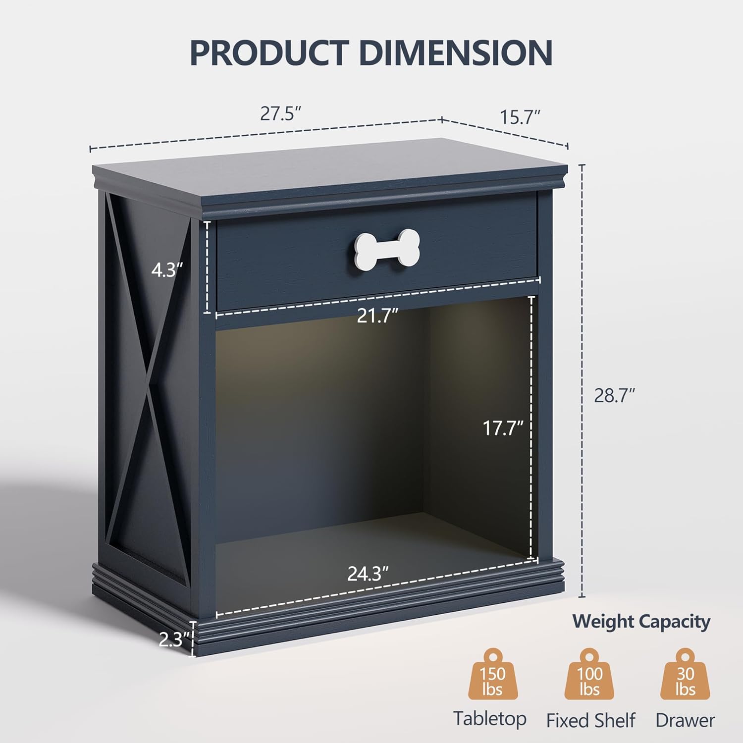 Cat End Table, Dog Crate Table Hidden Litter Box Enclosure with Drawer, Cat Side Table Storage Cabinet with Light and Pet Bed, Dog Kennel End Table, Nightstand for Living Room