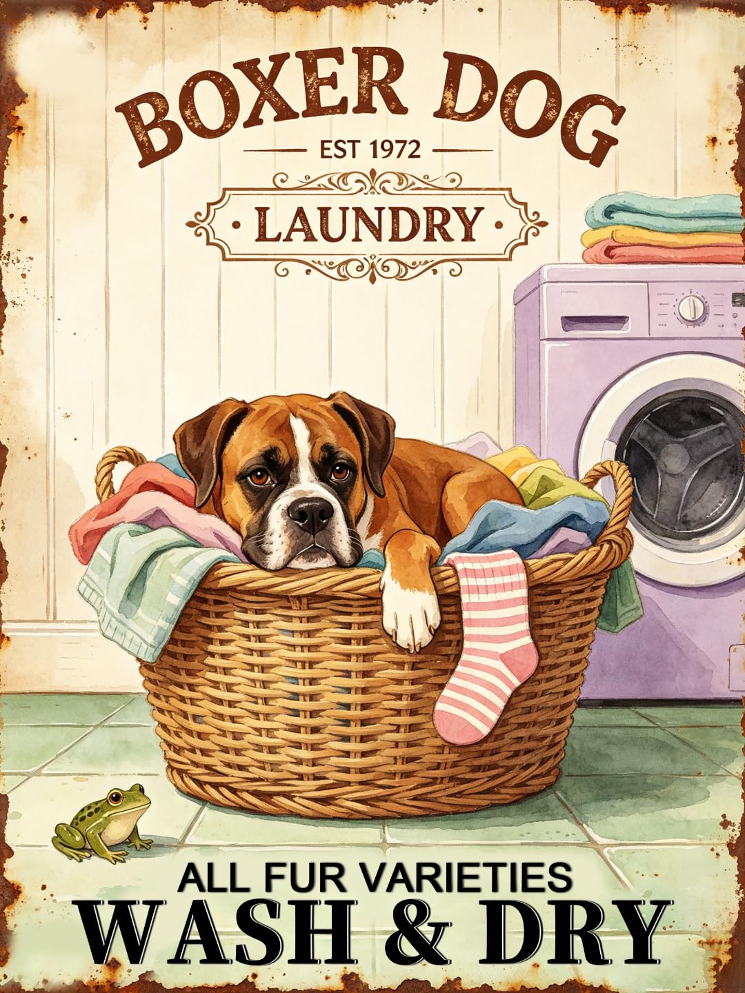 Vintage Boxer Dog Laundry Tin Sign 30x40cm