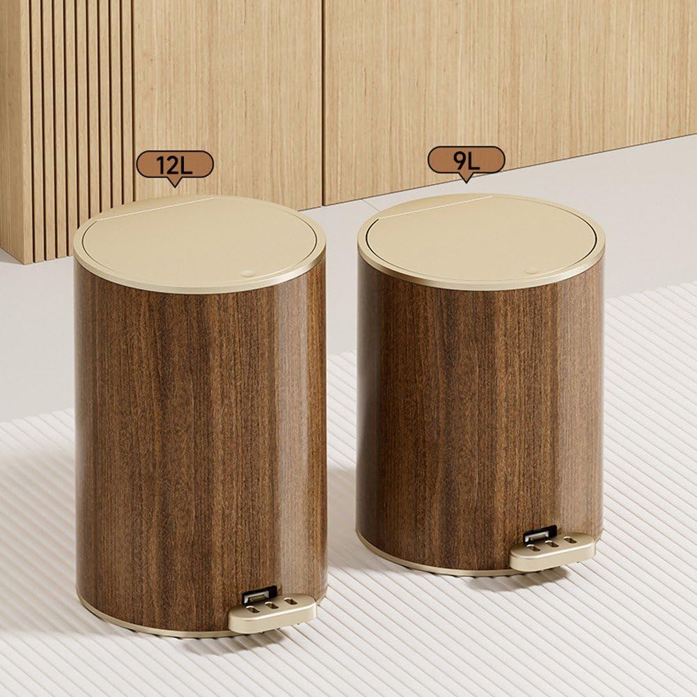 Papelera De Desecho Cesta De Papel De Madera Moderna, Bote De Basura Retro Caja De Redonda Bote De Basura Pequeño Contenedor De Basura con Tapa