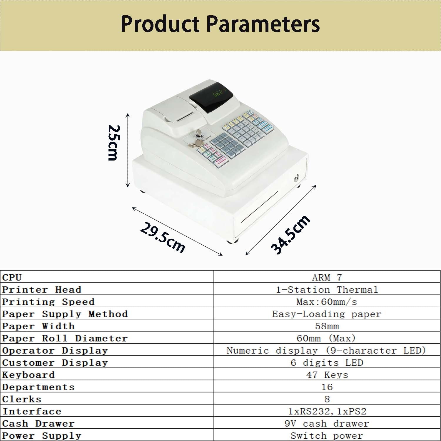 Caja Registradora, Punto De Venta para Comercio Minorista. Sis-Tema Tpv, Caja Registradora Electrónica, Permite Crear Y Modificar Datos De Productos Y Generar Diversos Informes(White)