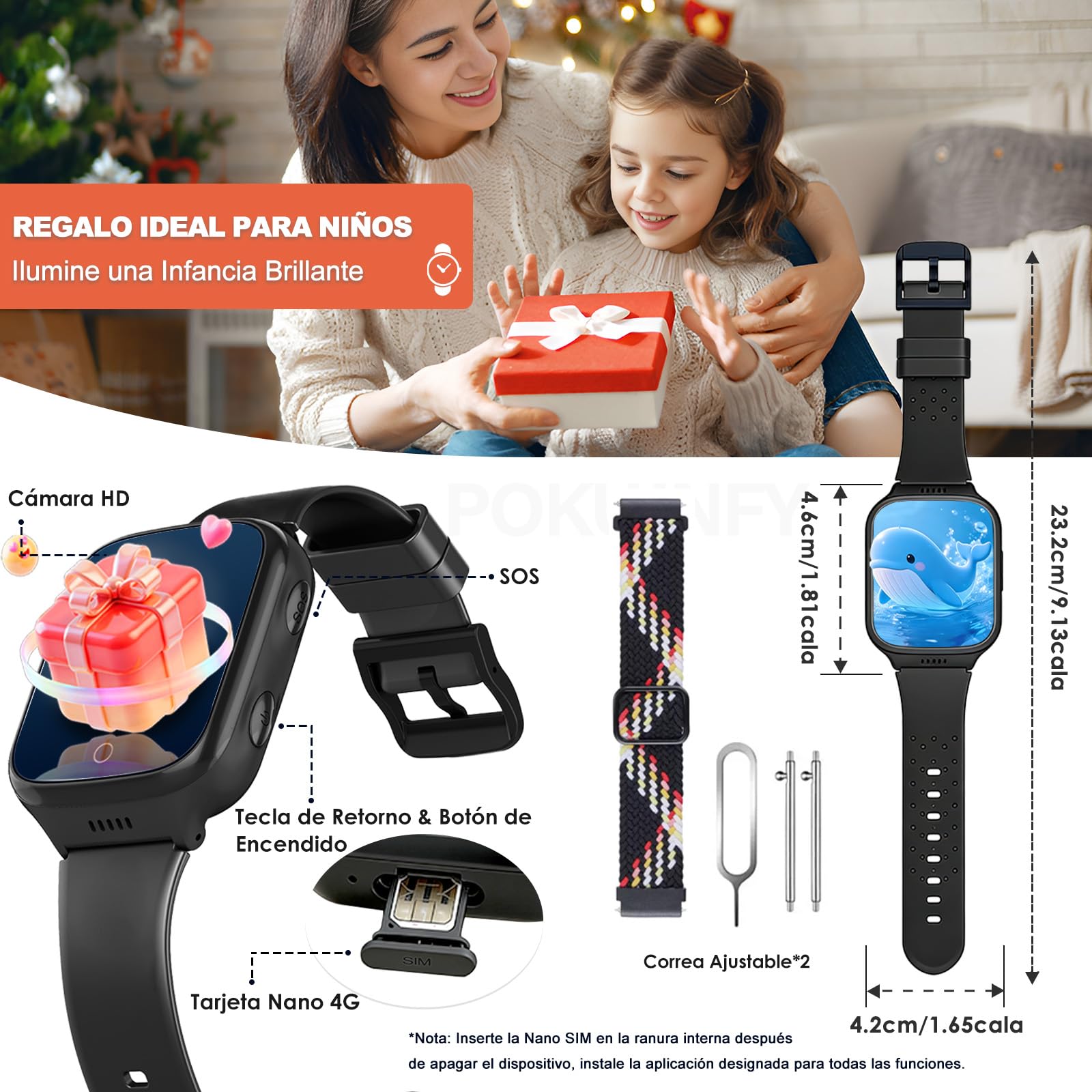 4G Reloj Inteligente Niño para Niños Niñas - GPS y Llamadas SOS | Videollamada Teléfono Movil Chat Calculadora Despertador Juego Podometro - Digital Smartwatch Reloj Inteligente Niña Regalo