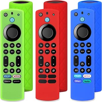 Pinowu Silicone Remote Case 3pcs for Fire TV Stick 4K Max/Insignia/Pioneer/Omni QLED Series Alexa Voice Remote Enhanced w/Lanyard Green Glow + Red + Blue