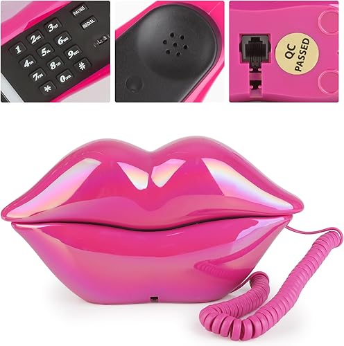 Miniatura 3 de Sangyn Teléfono de labios con cable, teléfono con cable novedoso, teléfono con cable con forma de dibujos animados, teléfono fijo real para el