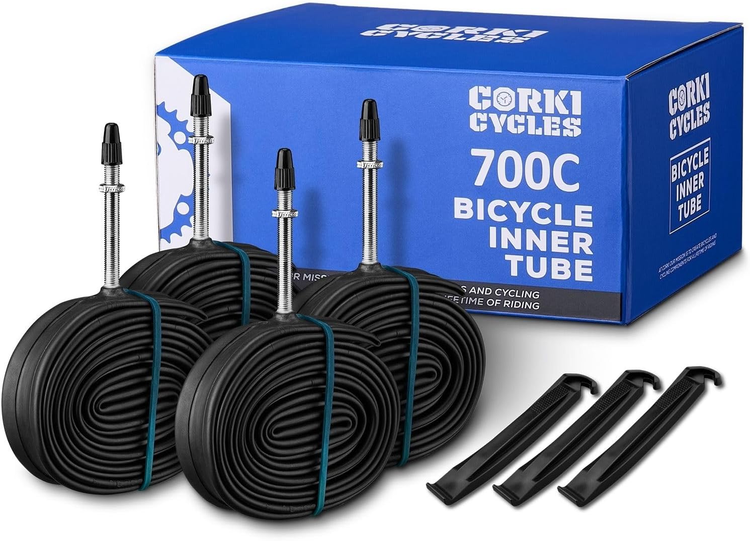 4-Pack 700 x 23-25c Bike Inner Tubes Presta Valve 60mm wtih 1 Pair Bicycle Flat Protectors 23mm