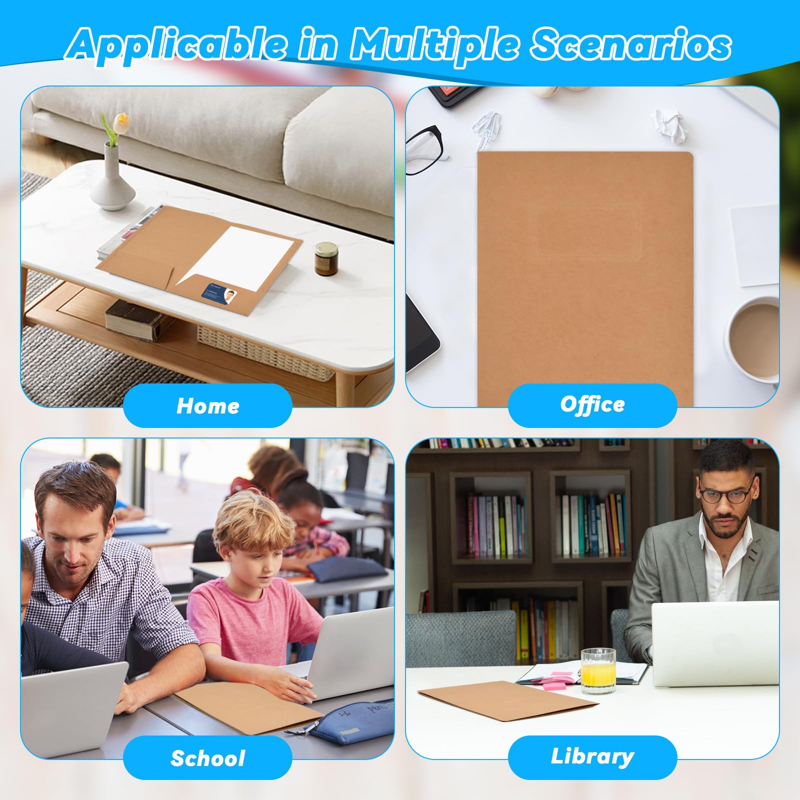 Carpetas de Papel Kraft A4 350gsm con Ranuras para Tarjetas, Carpeta de Presentación de Cartón para Documentos, Subcarpetas Simples para Escuela Oficina (Marrón)