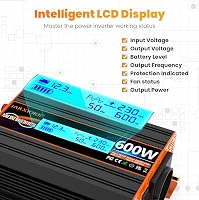 JARXIOKE 600W Színuszos Feszültségátalakító 12V-230V - Autós Inverter LCD Kijelzővel, EU Csatlakozóval, Napelemes Rendszerekhez 2