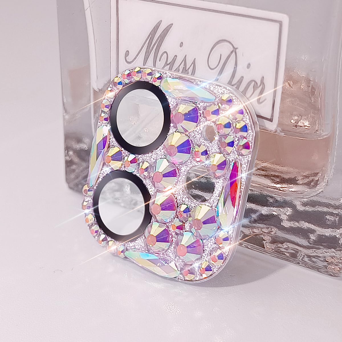 Cavdycidy Bling Diamond Camera Lens Protector for iPhone 12 ? iPhone 12 Mini ? iPhone 11, Metal Glitter Gem Camera Cover?9H Tempered Glass lens full Screen Protector with 3D Rhinestone Sparkle