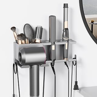 Hair Dryer Holder, Hair Tool Organizer, Blow Dryer Hanger Wall Mount for Dryer Hook, Bathroom Space-Saving Blow Dryer Organizer, Curling Irons Storage Wall Mounted (Gray)