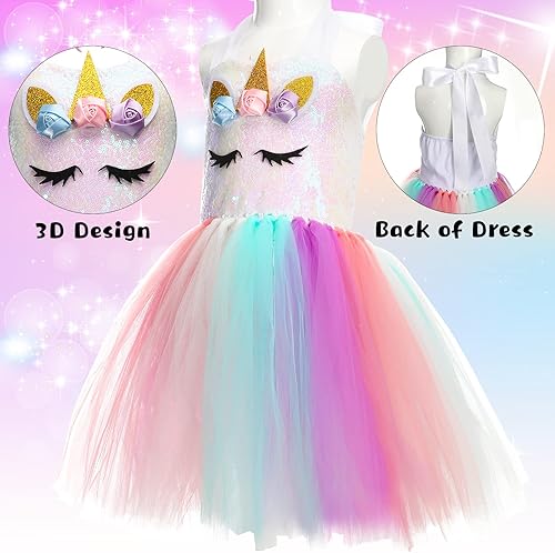 Miniatura 4 de Girls Unicorn Tutu Costumes Dress Light Up Unicorn LED Headband Princess Birthday Dress Up Clothes Girl Gift