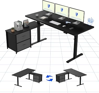 FLEXISPOT Standing Desk 160x70cm Electric Desk Sit Stand Table Height Adjustable L-Shaped Desk with 2 Drawers for Home Office-Black