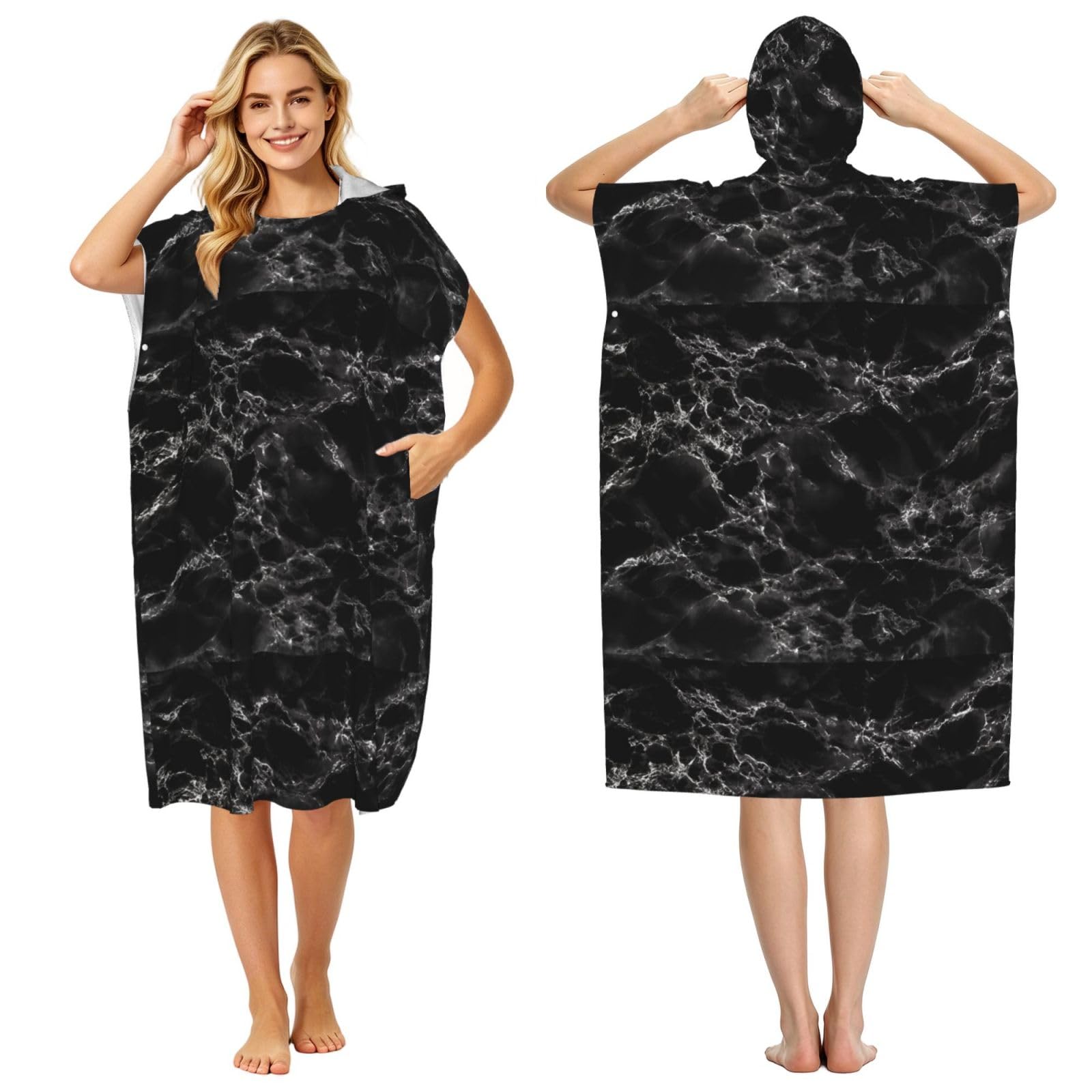 Poadnly Marble Pattern, Adult Hooded Beach Towel 90 x 110 cm,Changing Bath Robe, Surf Poncho Towel For Women Men