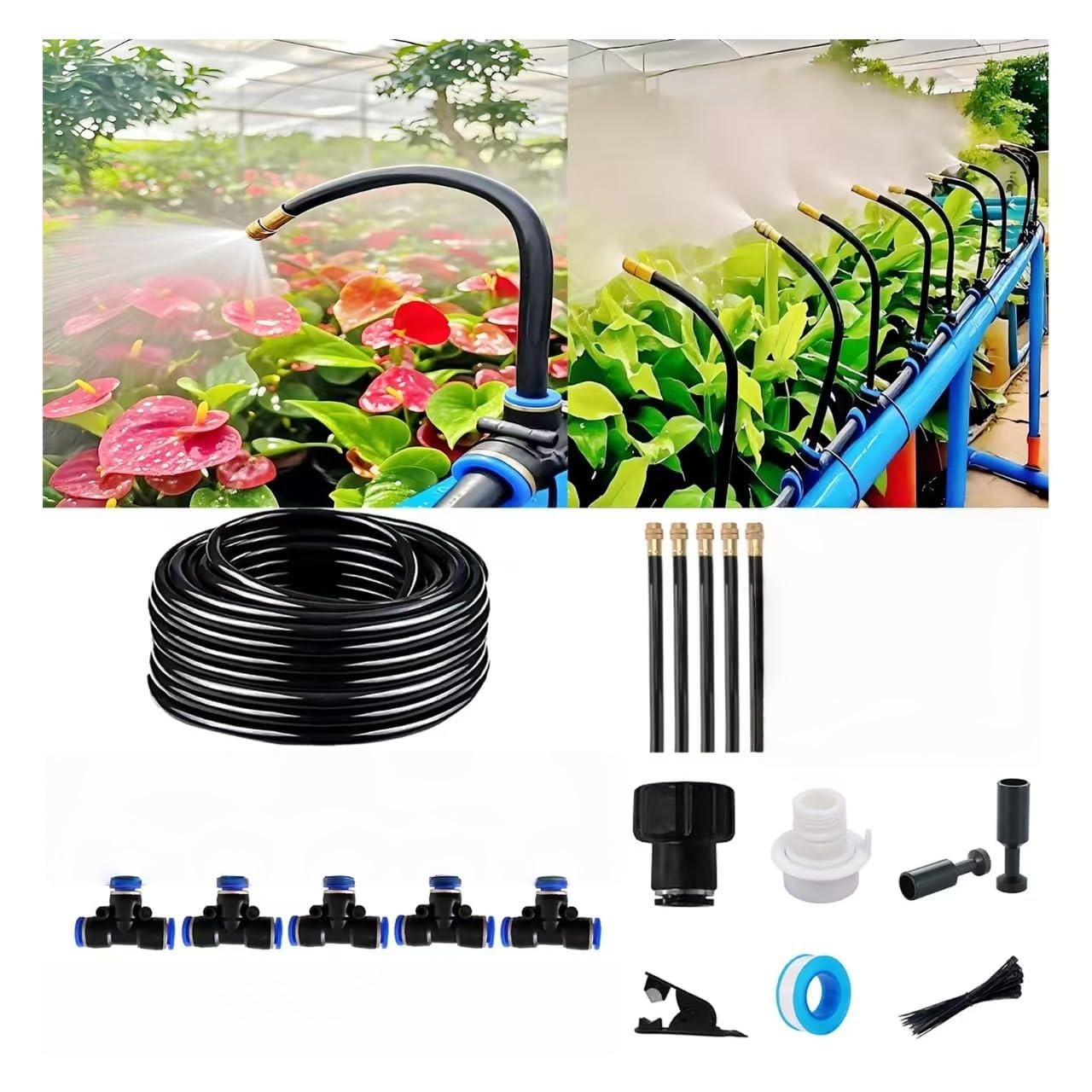 360° Curved Garden Automatic Irrigation System,Garden Watering System with New Quick Coupler, Adjustable Atomizing Copper Nozzle for Watering System for Garden Plants Lawn (65.6FT / 20M (20 Nozzle))