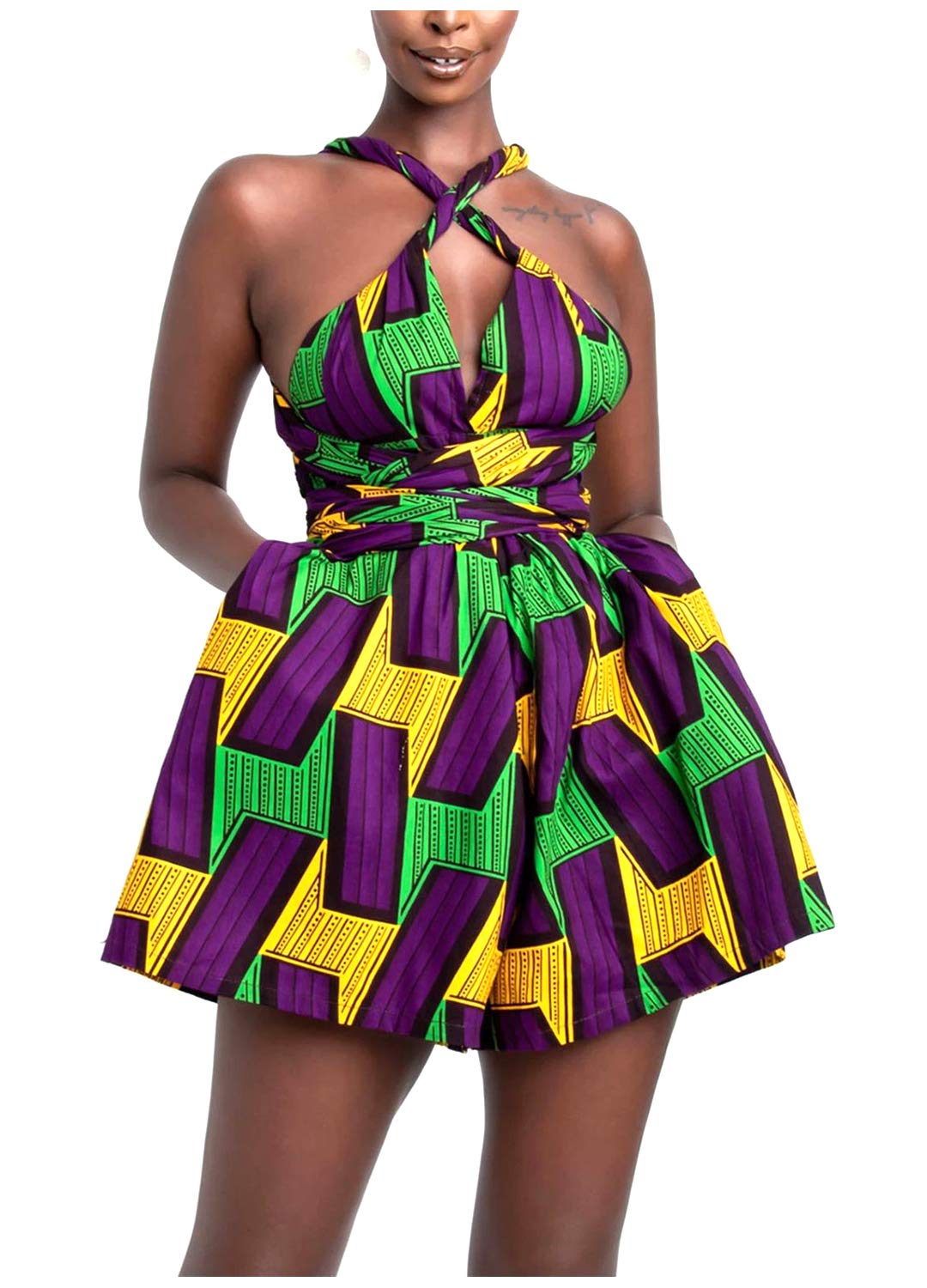 Segreto Combinaison à imprimé africain pour femme - Combinaison multi-vêtements - Combinaison d'été - Short décontracté