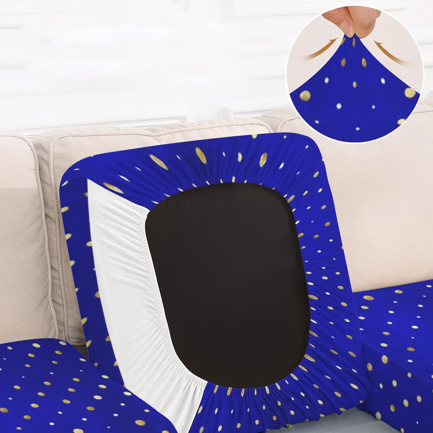 Blue Royal Gold Dots Loveseat Covers Couch Covers for 2 Cushion Couch, 2-Piece Stretch Sofa Slipcovers Anti-Slip Washable Furniture Protectors for Dogs Pets